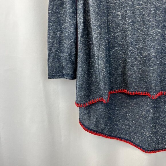 Honey Punch Women’s V-Neck Long Sleeve Top Hi-Low Stitched Trim Blue/Red S - Picture 5 of 9